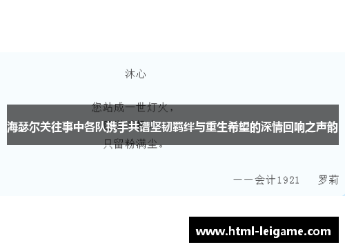 海瑟尔关往事中各队携手共谱坚韧羁绊与重生希望的深情回响之声韵
